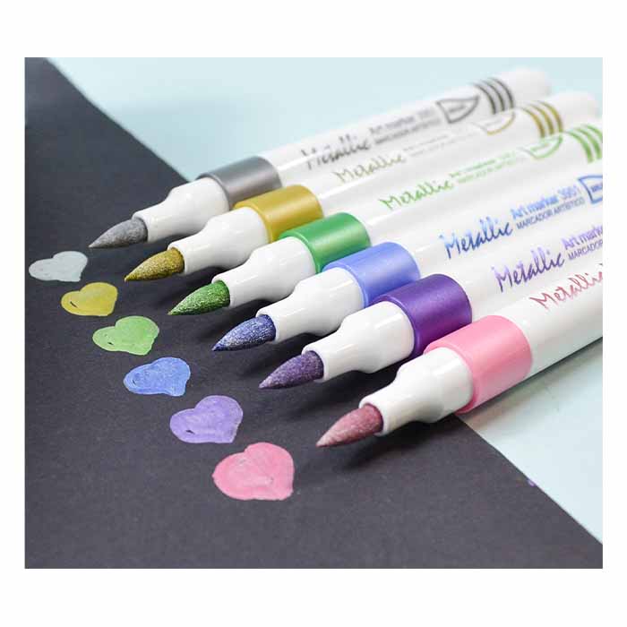 MARCADOR DIBUJO ACRILICO PERMANENTE PUNTA PINCEL - 6 COLORES METALICOS - Imagen 2