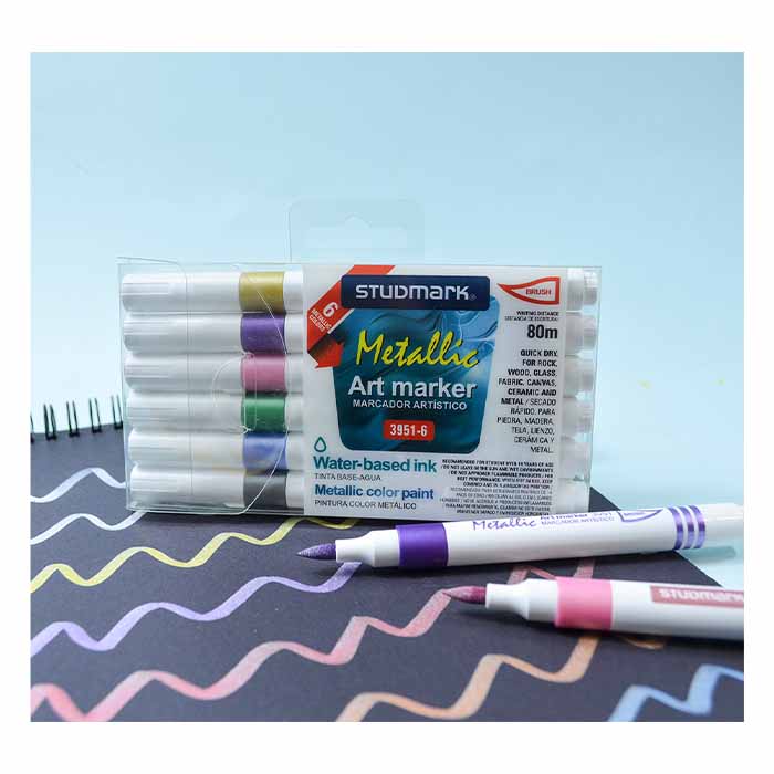 MARCADOR DIBUJO ACRILICO PERMANENTE PUNTA PINCEL - 6 COLORES METALICOS