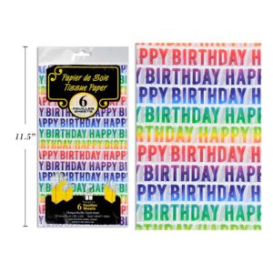 PAPEL DE SEDA (TISSUE) "HAPPY BIRTHDAY" 20" X 20" - 6 UNDS